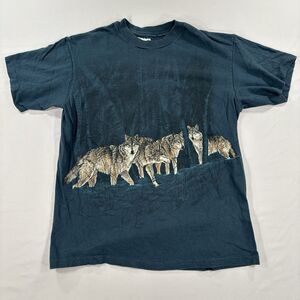 Vintage Wolf T Shirt Men’s Medium Teal Green  90’s USA